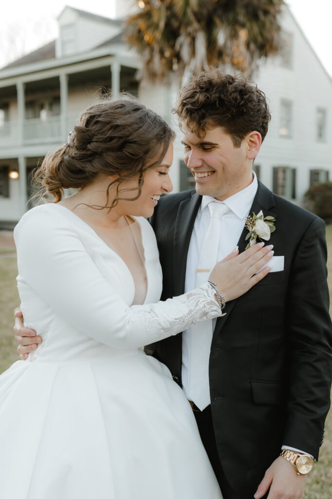 bride and groom portraits in historic downtown pensacola