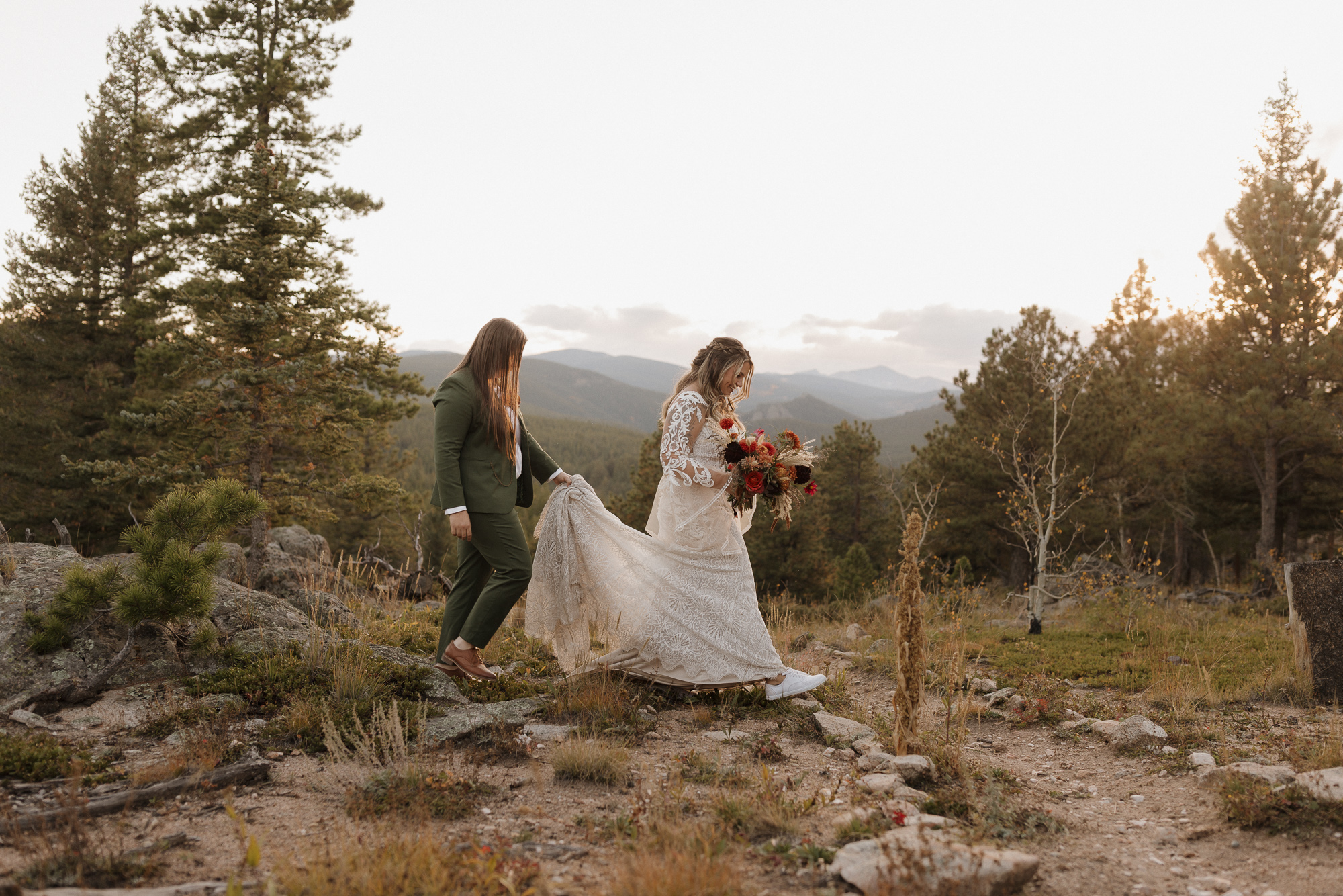 bride portraits with a mountain view in colorado at blue sky mountain ranch