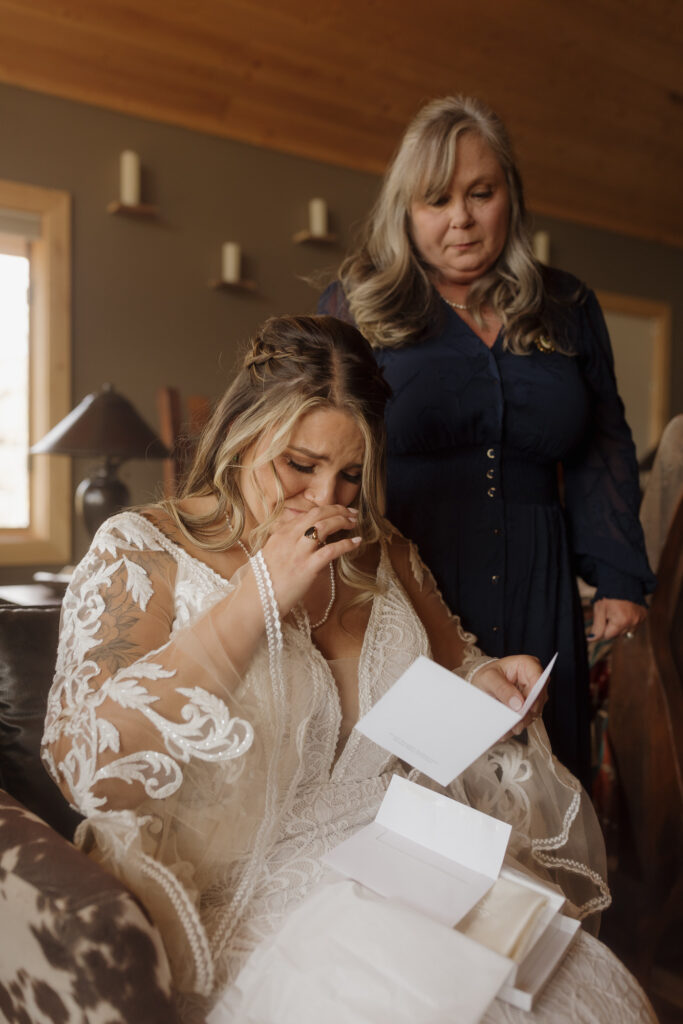 Bride getting ready with mom before LGBTQ Colorado elopement